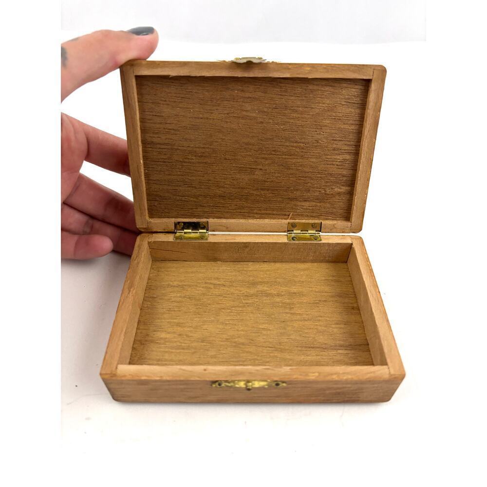 VTG Rainbow Chevron Fabric Wooden Trinket Box Small 1970s